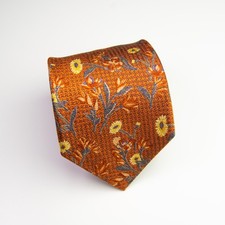 Ermenegildo Zegna Vintage Krawatte Orange Gelb Blau Blumen Houndstooth Seide