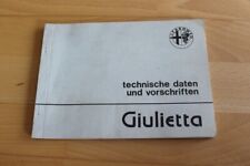 WERKSTATTHANDBUCH Technische Daten Technical Data Alfa Romeo Giulietta 1980