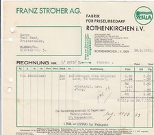 ROTHENKIRCHEN, Rechnung 1932, Franz Ströher AG Fabrik für Friseurbedarf