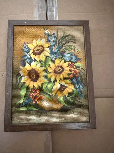 Vintage stickbild sonnenblumen - stickbild,