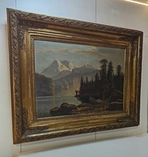 Antikes Ölbild Alpenlandschaft – signiert J. Weber 1872 – großer Gründerzeit 