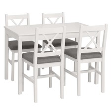 B-Ware Esszimmer-Set MCW-F77, Massiv-Holz Stoff Landhaus, weiß Polster grau