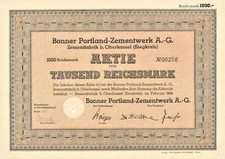 10 x Bonner Portland-Zementwerk AG Bonn Oberkassel Aktie 1944 Dyckerhoff Cement