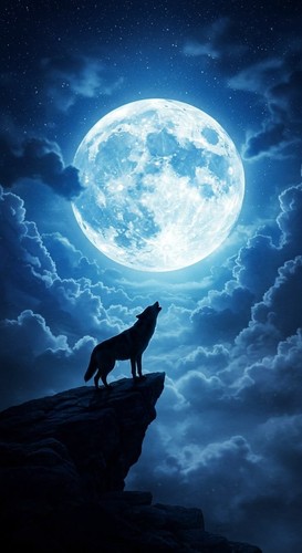 Wolf bei vollmond - wolf, poster