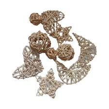 10 Stück Rattan-Kugeln, Herzen, Sterne, Mond, zum Aufhängen, Basteln, Dekor,