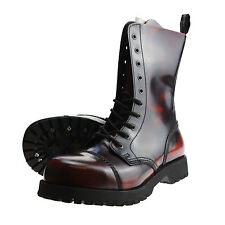 Boots and Braces 10-Loch Burgundy Rub-Off Springer Stiefel Rangers rot schwarz