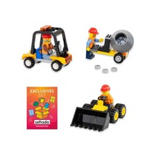 Lego City Figuren 3 Bauarbeiter und 3 Fahrzeuge Minibagger Mischer Wagen - Set 2