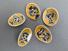 5 Knopf Valluris? Italy? Malerei Portrait 60er Kunst Keramik Picasso Fantoni 