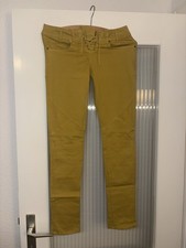 Damen Stylische Hose mit Schnürung und Knopf– Senfgelb / Ocker – Gr. 34