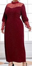 Abendkleid, dunkelrot, lang, 48/50, Glitzer+ Stretch+ Spitze neu