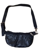 EASTPAK Vintage Bauchtasche Leder Look Jeans Hosentasche Schwarz 90s Robust Bag 