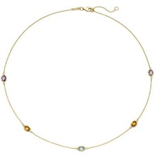 Halskette Collier 585 Gold mit Edelsteine Amethyst Citrin Blautopas Damenkette