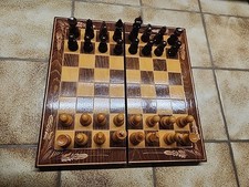 Wunderschönes Schachspiel alt aus Holz mit Intarsien / Schnitz Backgammon Innen