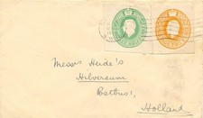 GB 1929 Georg V 1/2 d grün + 2 d orange Ganzsache AUSSCHNITTE auf sehr schönem Brief