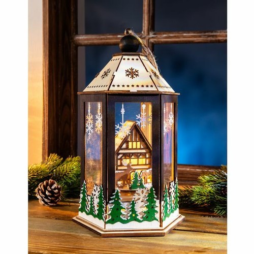 Holz laterne winterszene mit - winterszene,