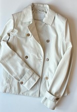 TRU TRUSSARDI Lederjacke Gr. 34/36 Helles Eisgrau Doppelreiher Taschen Riegel