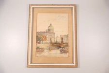 Aquarell Horst Miesler Berlin Dom und Friedrichsbrücke gerahmt