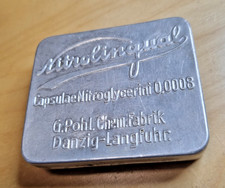 Alte  Allu Pilen Blechdose G. Pohl  Danzig Langfuhr Arzt Apotheke vor 1945