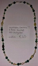 Kette Halskette grün diverse Edelsteine Perlen 925/- Sterlingsilber ca 60cm NEU 