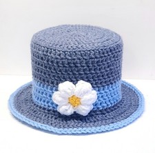 Klohut BLÜTE Jeans Blau WC Papier Mütze  Klorollen Häkelhut Bad Retro Weiß Gelb