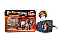 Blechschild Porter-Titan mit Pferden und Flaschenöffner Porter  mit Tasche