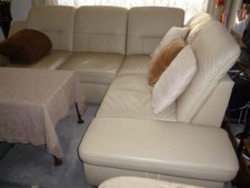 Echt Leder Garnitur Wohnlandschaft mit Bett Funktion Stauraum beige