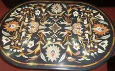 Oval Schwarz Marmor Inlay