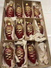 11 DDR LAUSCHA  Christbaumschmuck  Zapfen, mundgeblasen, rot- gold, 60er, TOP!