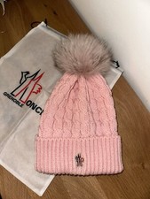 Moncler Grenoble Strick Woll Mütze pink rosa Pelz Bommel Damen