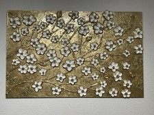 Bild 3D Gold Blattgold 140x85 Kunstharz Blumen 100% Handarbeit Unikat