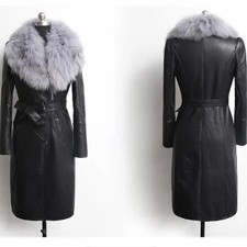 Faux Pelz PU Leder Trenchcoat