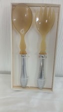 Salatbesteck 2-teilig Horn versilberte Griff – Unbenutzt in Originalverpackung
