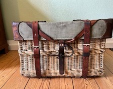 Orig. Korb Leder Koffer Schweizer Armee Picknick Jagd Proviant Kaminholz Vintage