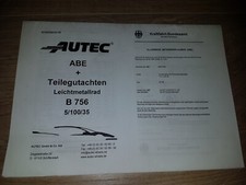 ABE Tüv Gutachten AUTEC B 756 Alufelgen 7,5x16 et35 mit verschiedene Lochkreise