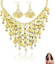Bauchtanz Accessoires Damen, Belly Dance Costume Schmuck Set mit Gold Ohrringen 