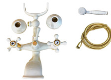 Badewannenarmatur Wanne Zweigriffmischer Retro Nostalgie  B WARE weiß weiss gold