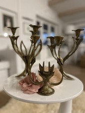 3 Vintage Messing Kerzenständer, Art Deco, Jugendstil 