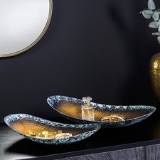 2er Set Deko-Schalen ORIENT - 45cm - gold - Hammerschlag-Design Patina handmade