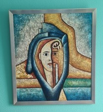 Gemälde ÖL Kokosfaser Benjamin Long Bild Kunst  98 x 97 cm TOP