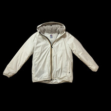 K-WAY Herrenjacke – Mikrofaser, Weiß, Kapuzenjacke mit Teddyfell, Sehr guter Zus
