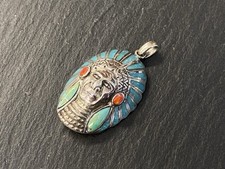 STERLING SILBER 925 EMAILLE TÜRKIS ANHÄNGER KETTENANHÄNGER