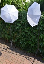 Heimstudio Blitzanlage von Helios mit zwei Stativen und vier Slave Flash