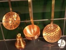 antik Kupfer Schaum Sieb Kelle Tischglocke Küchenhelfer 4tlg