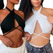 Women Halterneck Backless Crop