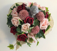 Hand-Made Grabschmuck mit Herz aus Sisal  Allerheiligen Gesteck Rosen Kunstblume