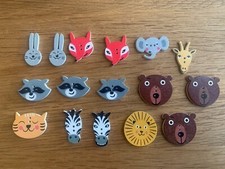 16 Holzknöpfe Tiere Fuchs Zebra Giraffe Bär Waschbär Löwe Elefant Hase