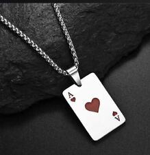 EDELSTAHL POKER KARTE HERZ AS MIT KETTE HIPHOP SPIELKARTEN SCHMUCK MÄNNERSCHMUCK