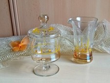 Größere Glas Milch Kännchen Zucker Deckel Dose Set Bonboniere Dekorativ Art Deko