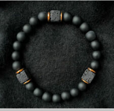 Vintage Perlenarmband Mattschwarzer Onyx Kubischer Lavastein Herren Modeschmuck