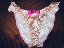 Slip mit Wellensaum und Spitze Gr.XL Satin glänzend Satinslip aprikose neu